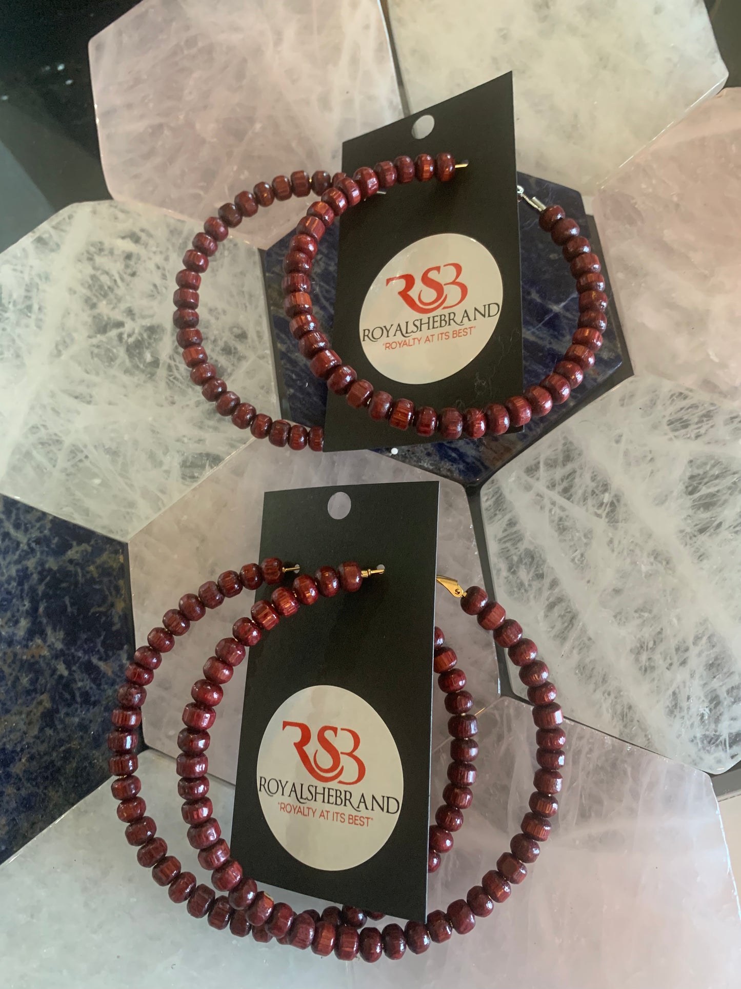 Red Wood Hoop Earrings