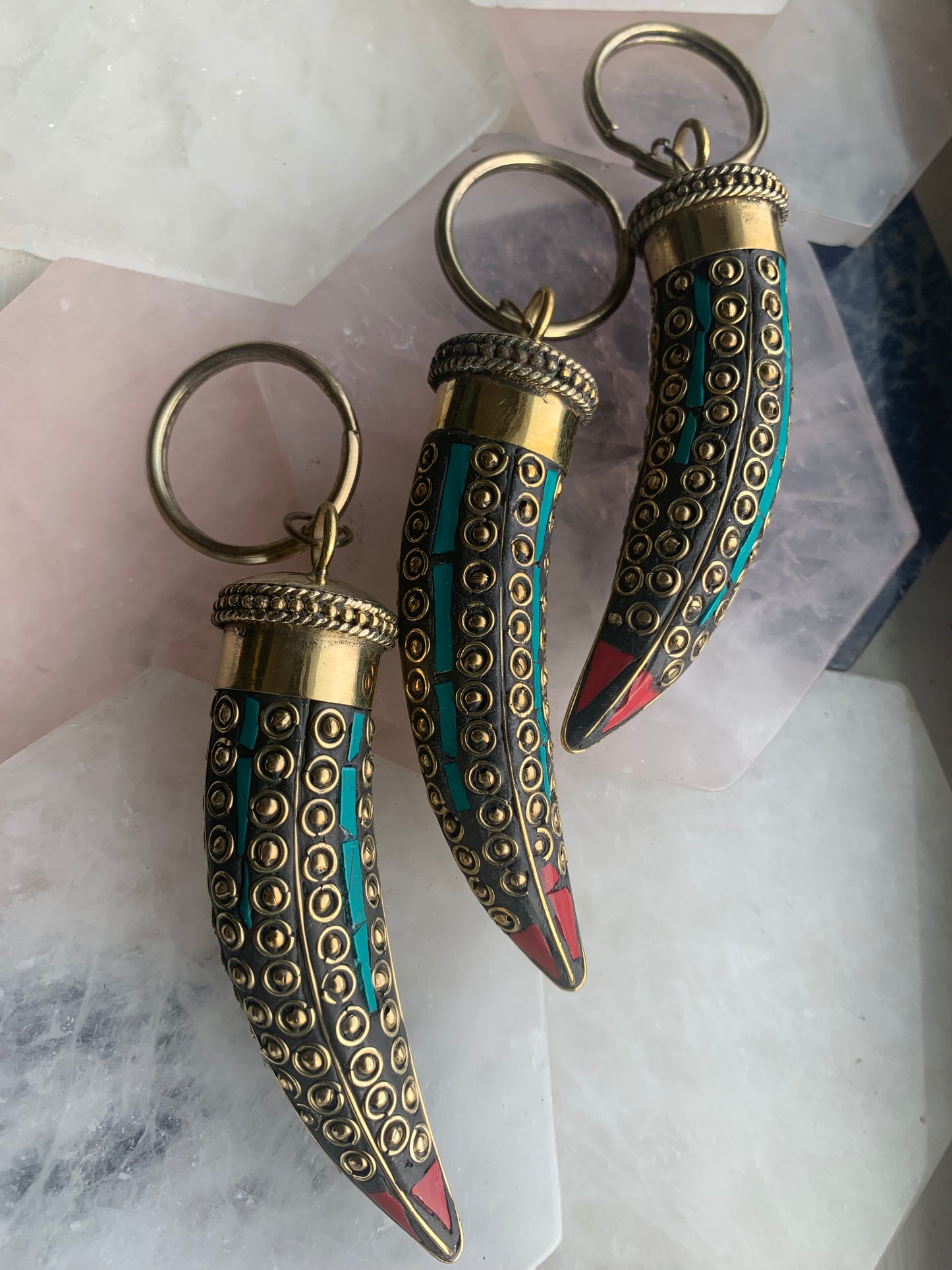 Mosaic Horn Keychain - Turq