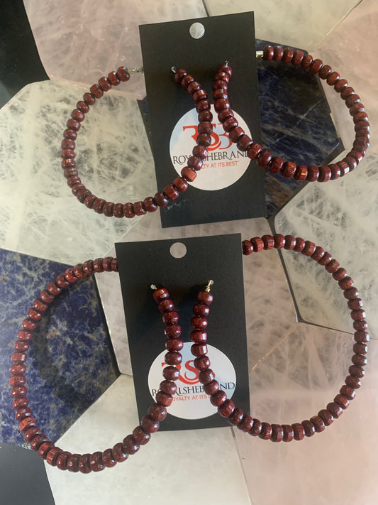 Red Wood Hoop Earrings