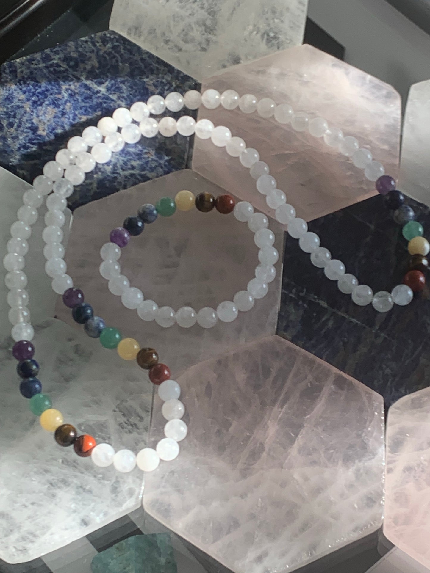 7 Chakra White Jade Necklace & Bracelet Set