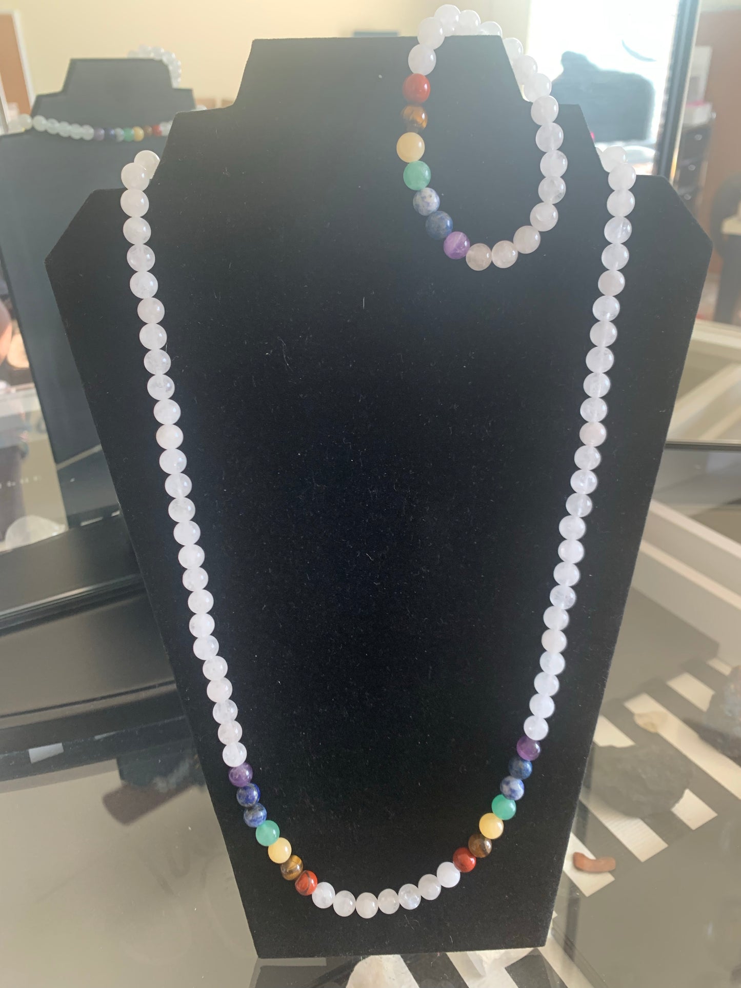 7 Chakra White Jade Necklace & Bracelet Set