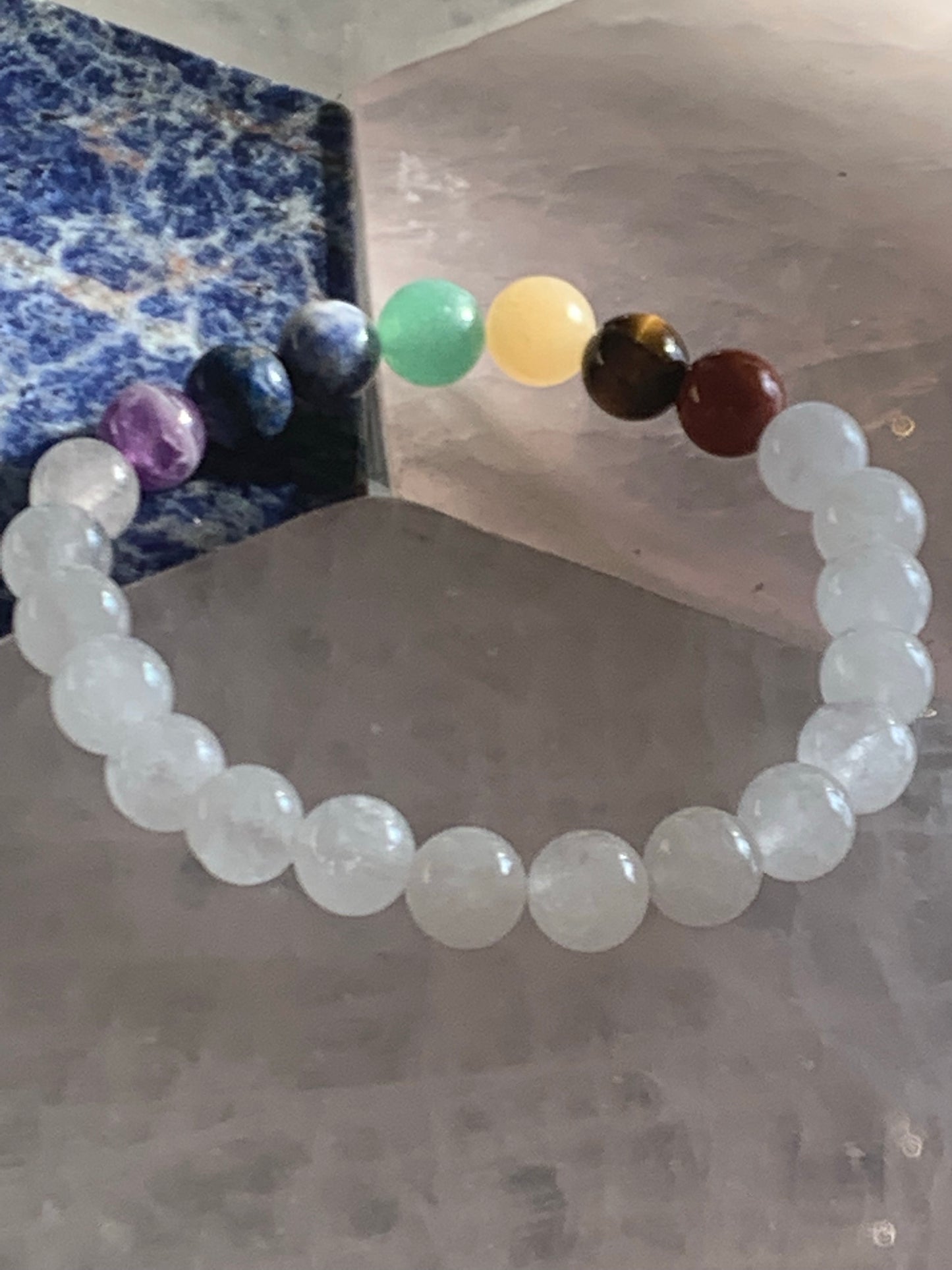 7 Chakra White Jade Necklace & Bracelet Set